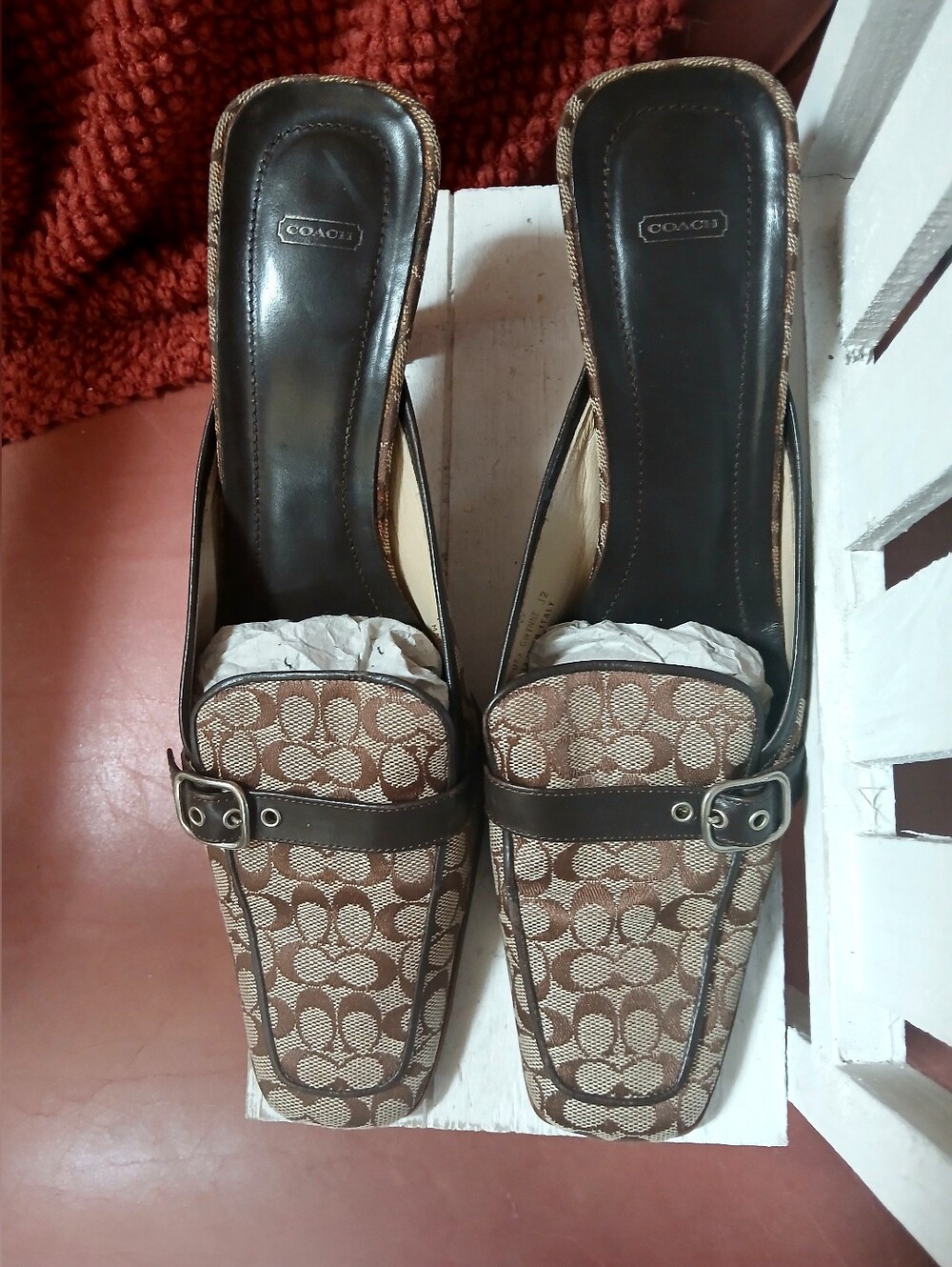 COACH Brown Signature Canvas Buckle Mule Slides